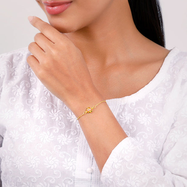 Golden Colourful Sphere Bracelet Rakhi