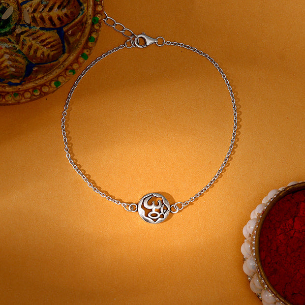 Silver Om Sphere Bracelet Rakhi