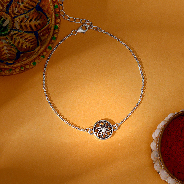 Silver Sphere Floral Bracelet Rakhi